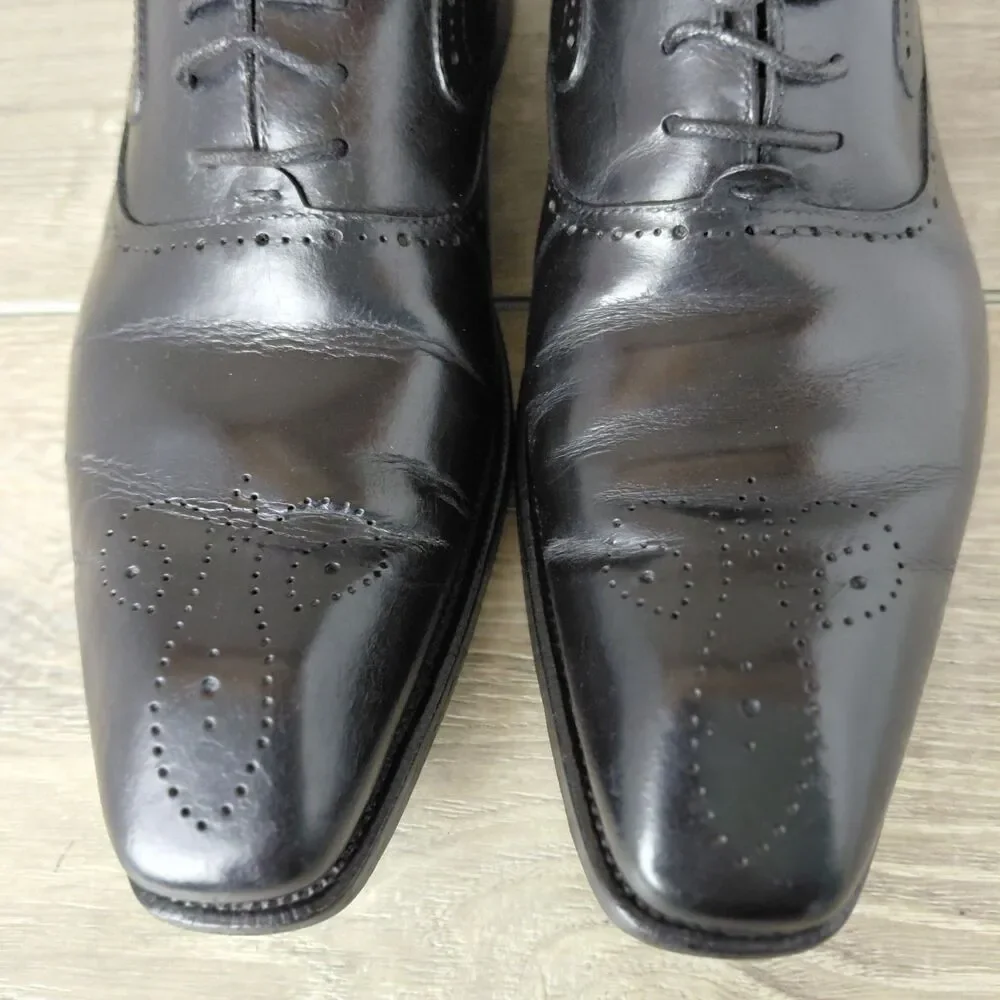 HERMES Paris Mens Black Leather Brogue Oxford Square Toe Dress Shoes Size 9
